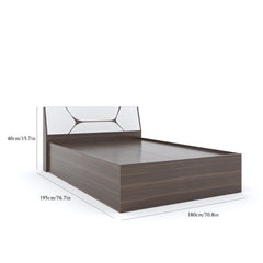ESTRE Dhalia King Size Bed With Storage In Dark Acacia With Frosty White Colour