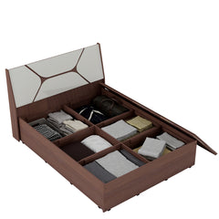 ESTRE Dhalia King Size Bed With Storage In Dark Acacia With Frosty White Colour
