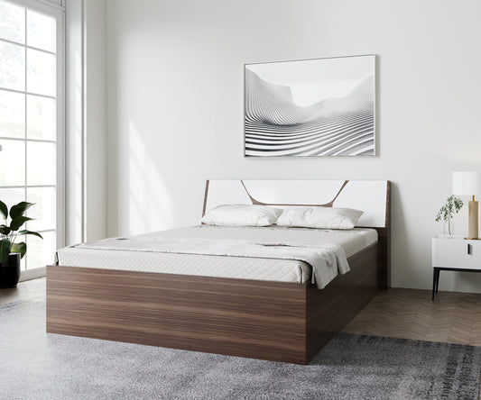 ESTRE Dhalia Queen Bed With Storage In Dark Acacia With Frosty White Colour